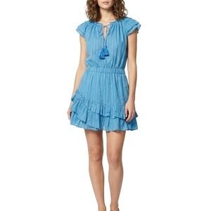 Karina Grimaldi Dress Womens L Blue Stripe Tassel Ruffle Hem Boho Vacation Style